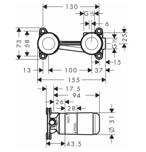 Hansgrohe Montageelemente - Grundkörper für Unterputz Waschtischbatterie 13622180