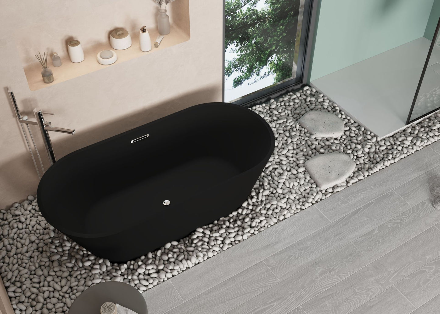 Oase AL – Freistehende Badewanne „Bauci“ – Solid Surface – 170 × 80 × 58,5 cm – Matt Black