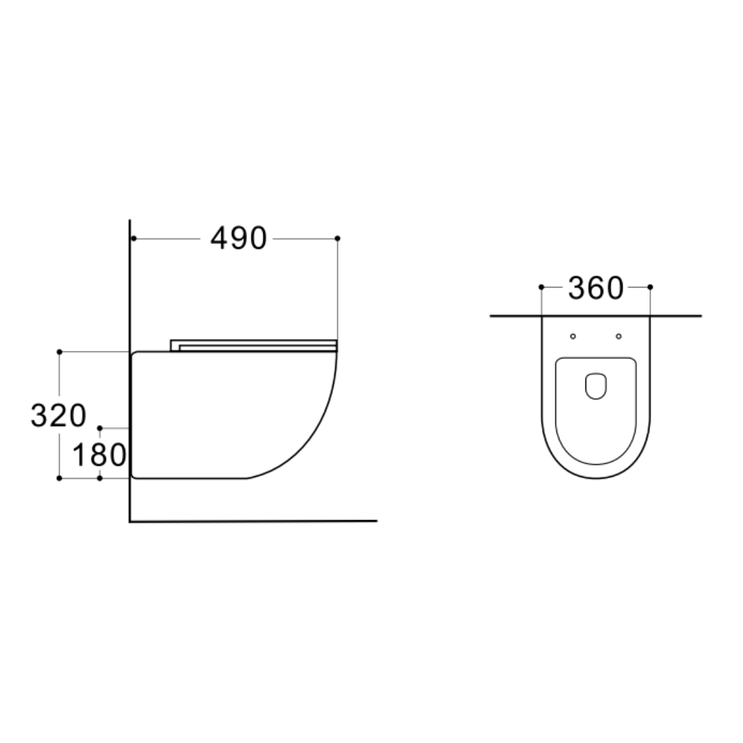 DARLO WANDTOILETTE MIT BIDET – RANDLOS – MIT BIDETARMATUR FÜR KALT- UND WARMWASSER – OHNE SITZ – KOMPAKT 49 CM – GLÄNZEND WEISS