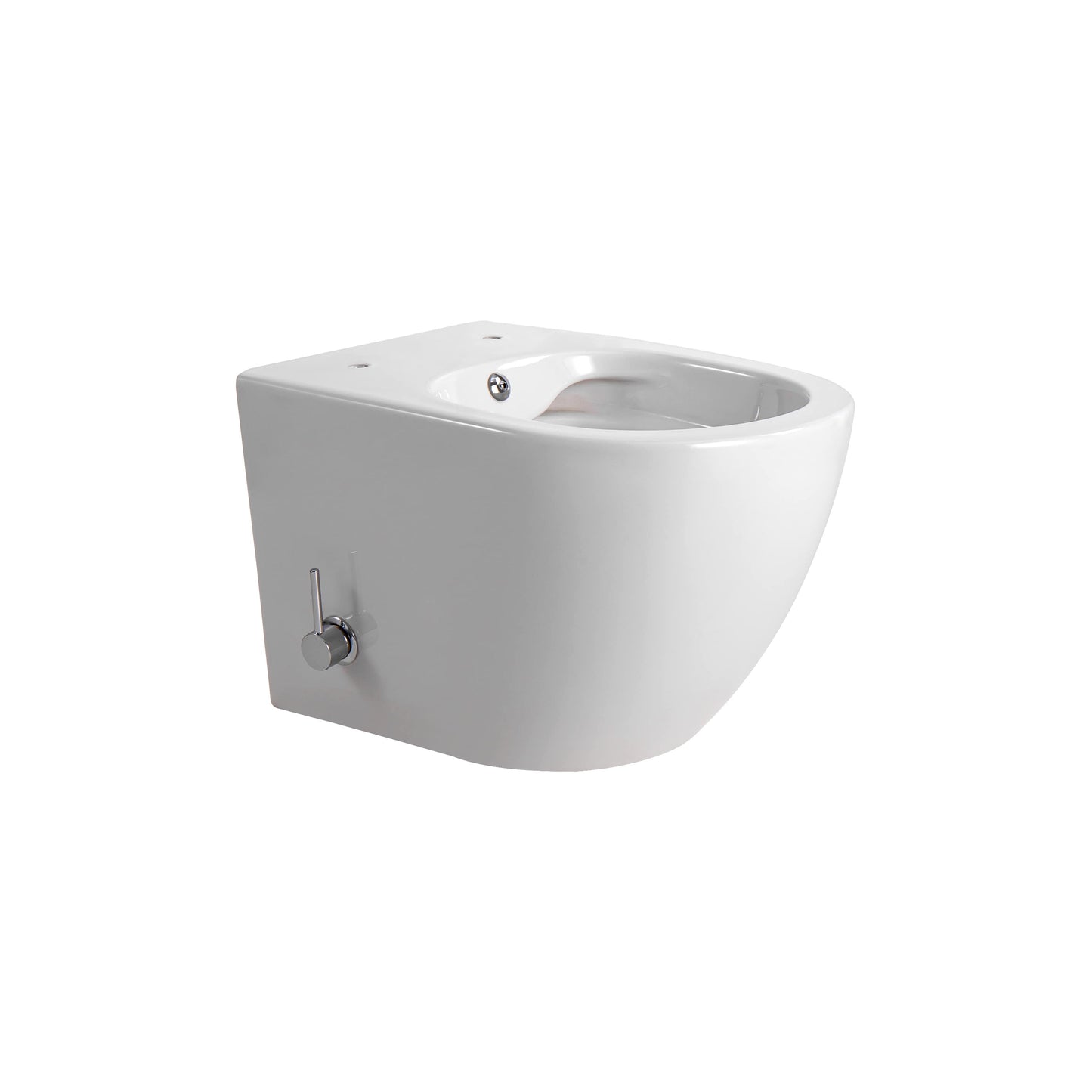 DARLO WANDTOILETTE MIT BIDET – RANDLOS – MIT BIDETARMATUR FÜR KALT- UND WARMWASSER – OHNE SITZ – KOMPAKT 49 CM – GLÄNZEND WEISS