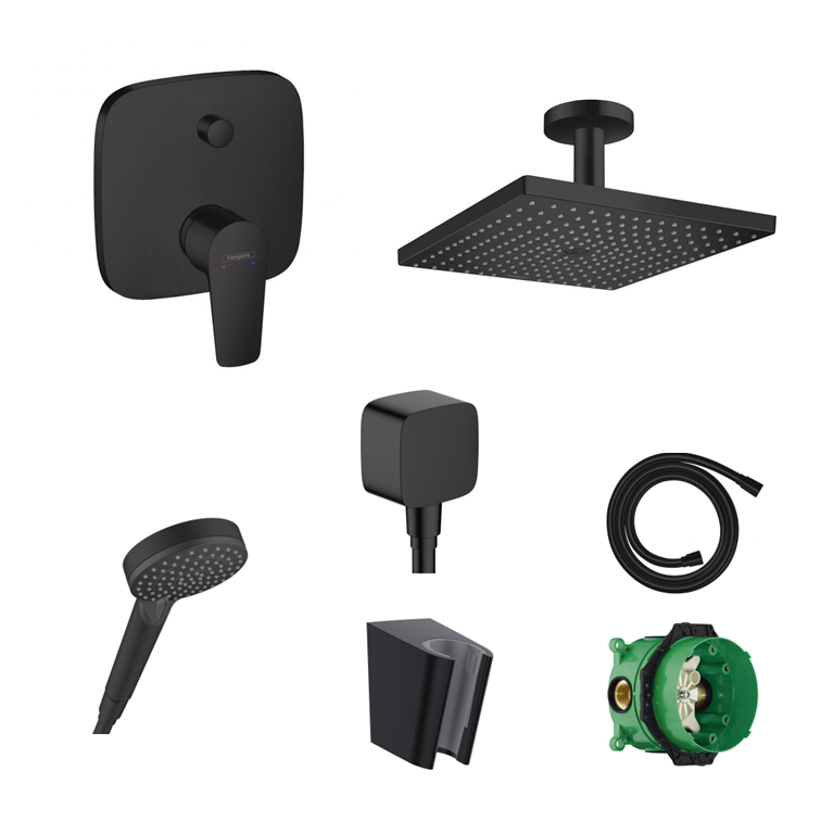 Hansgrohe Unterputz Dusch-Set Talis E schwarz matt mit Wand- oder Deckenanschluss