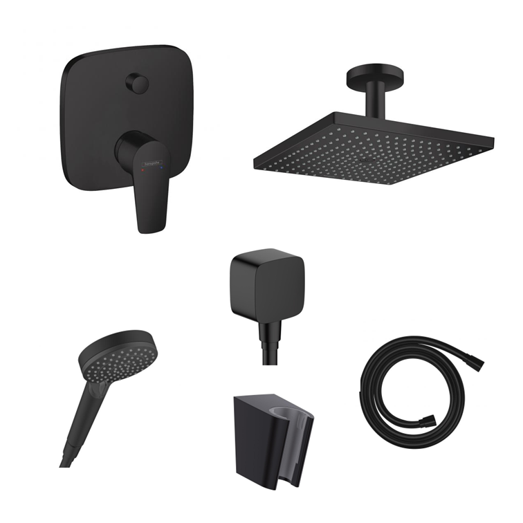 Hansgrohe Unterputz Dusch-Set Talis E schwarz matt mit Wand- oder Deckenanschluss