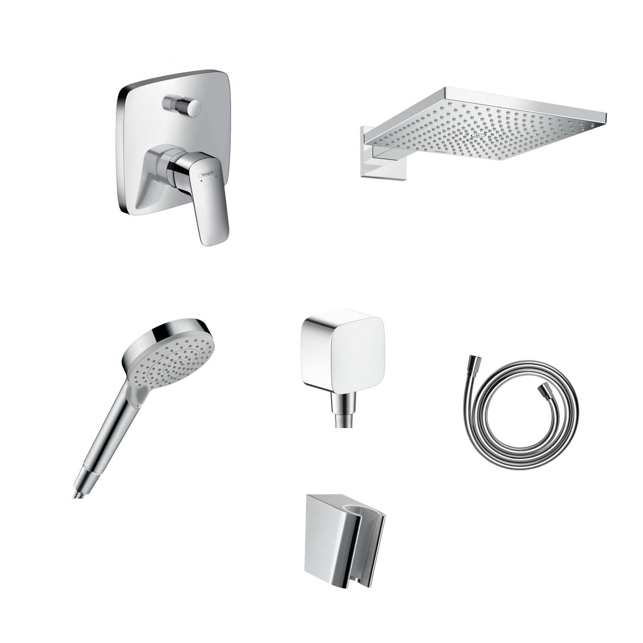 Hansgrohe Logis concealed shower set with ceiling or wall connection and 2-in-1 hand shower holder including connection elbow