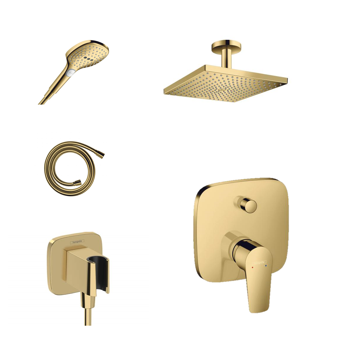 Hansgrohe concealed shower set Porter Gold with wall or ceiling connection and 2-in-1 hand shower holder including connection elbow