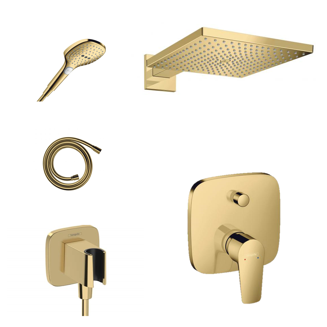 Hansgrohe concealed shower set Porter Gold with wall or ceiling connection and 2-in-1 hand shower holder including connection elbow