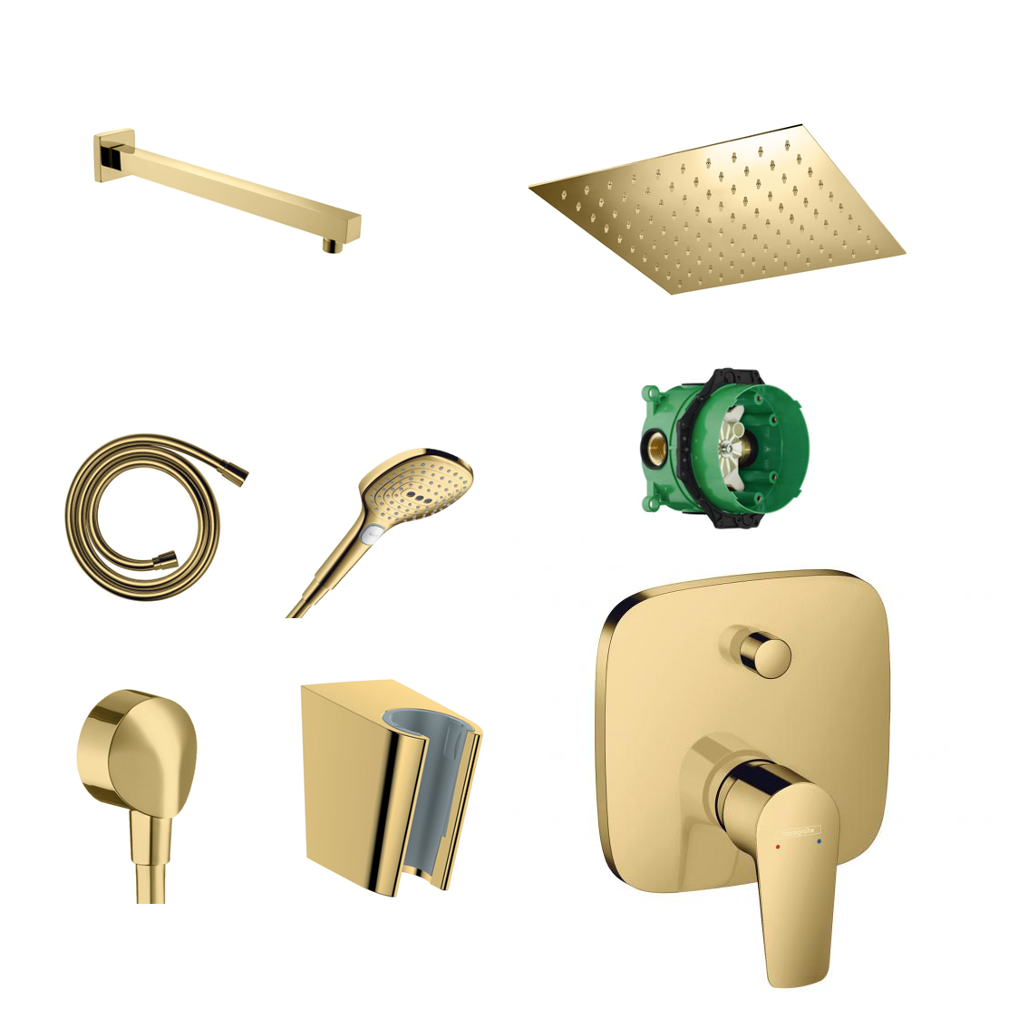 Hansgrohe concealed shower set Porter Gold with wall or ceiling connection and 2-in-1 hand shower holder including connection elbow