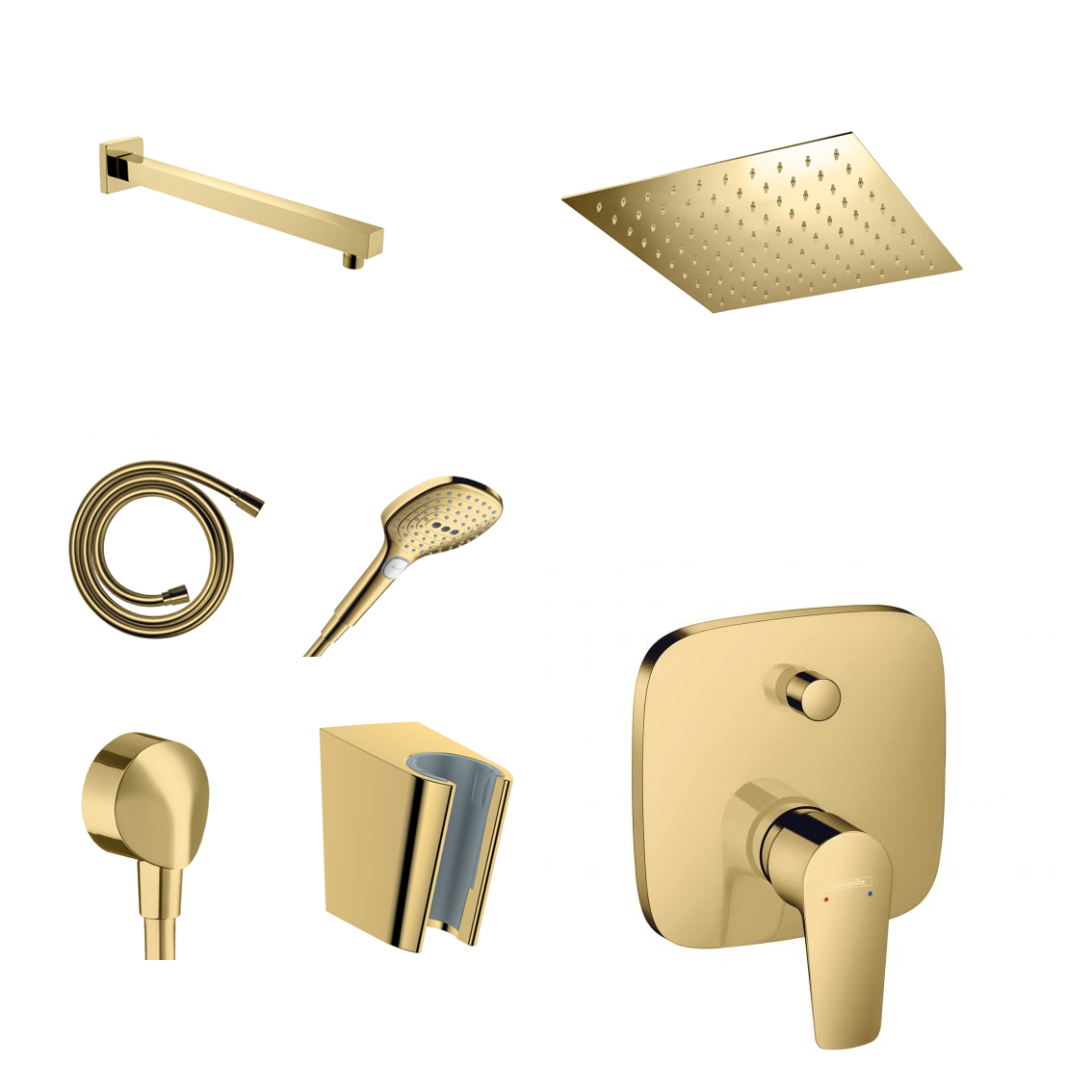 Hansgrohe concealed shower set Porter Gold with wall or ceiling connection and 2-in-1 hand shower holder including connection elbow