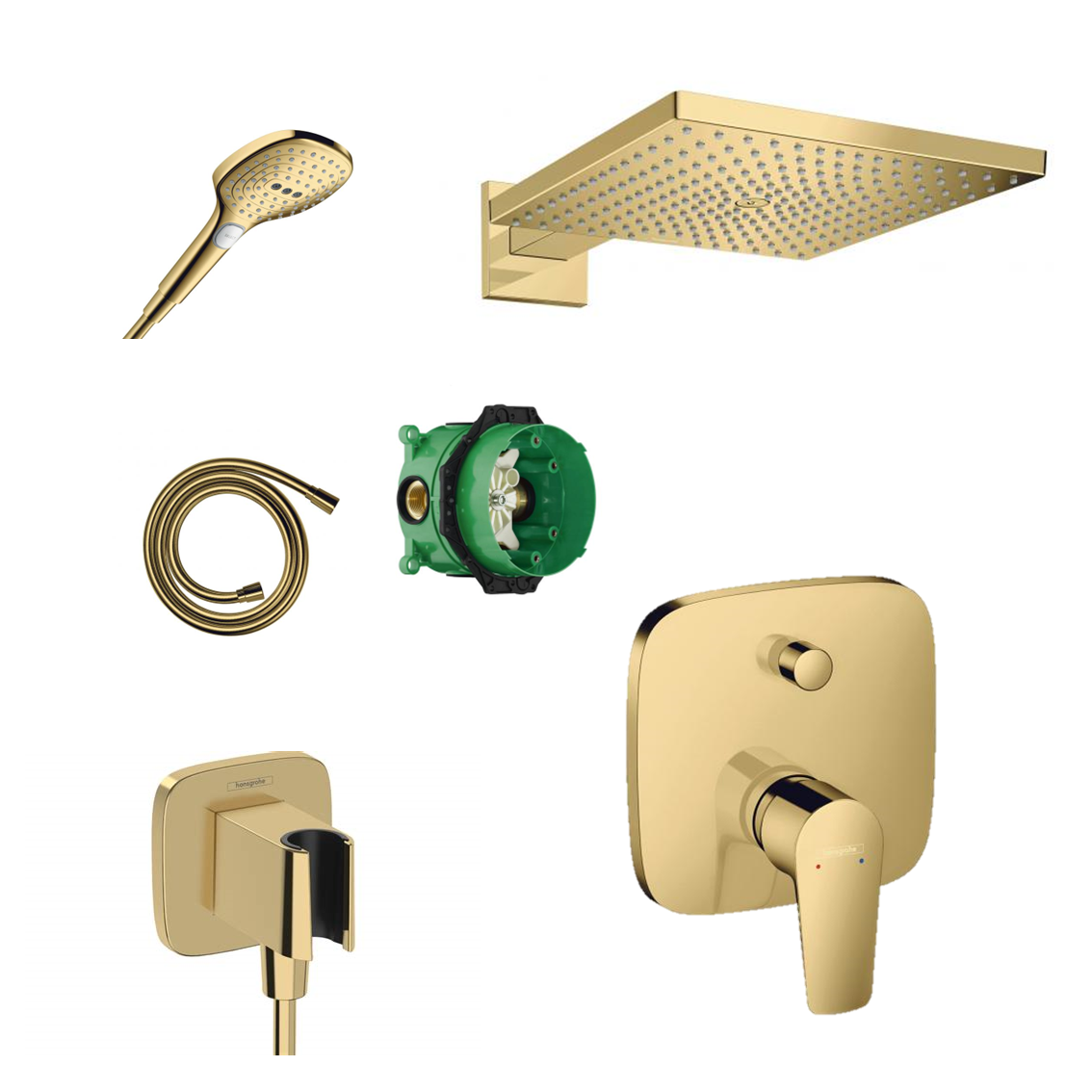 Hansgrohe concealed shower set Porter Gold with wall or ceiling connection and 2-in-1 hand shower holder including connection elbow