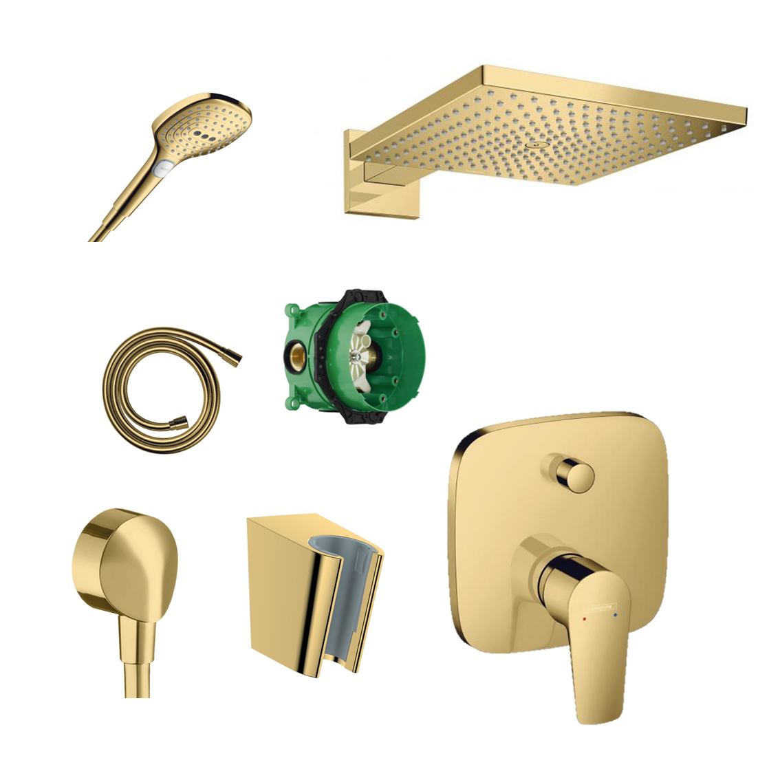 Hansgrohe concealed shower set Porter Gold with wall or ceiling connection and 2-in-1 hand shower holder including connection elbow