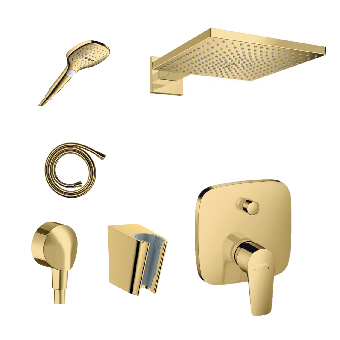 Hansgrohe concealed shower set Porter Gold with wall or ceiling connection and 2-in-1 hand shower holder including connection elbow