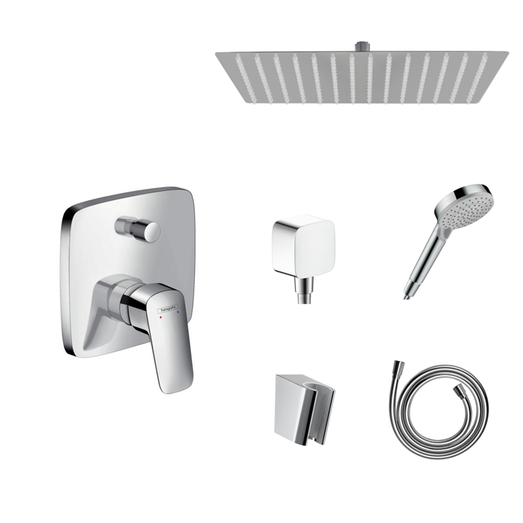 Hansgrohe Logis concealed shower set with ceiling or wall connection and 2-in-1 hand shower holder including connection elbow
