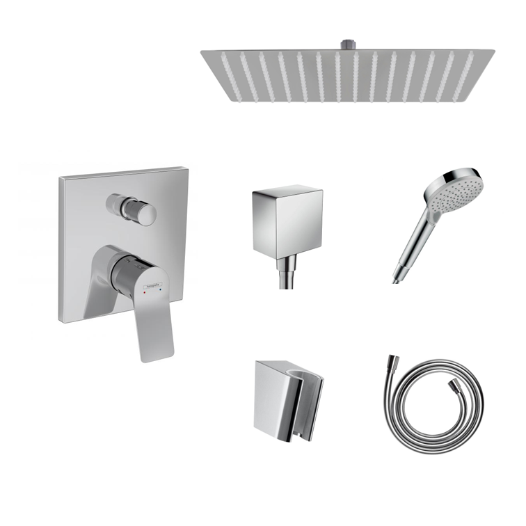 Hansgrohe Vivenis concealed shower set with ceiling or wall connection and 2-in-1 hand shower holder including connection elbow