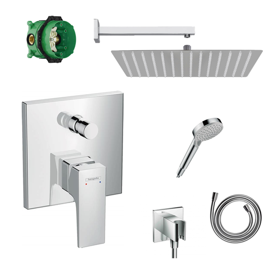 Hansgrohe Ecostat Square concealed shower set with ceiling or wall connection and 2-in-1 hand shower holder including connection elbow