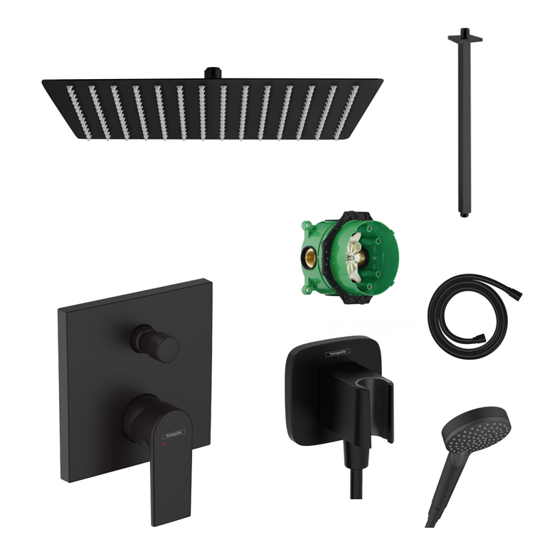 Hansgrohe Unterputz Dusch-Set Vernis neu schwarz matt mit Wand- oder Deckenanschluss von Sandbad