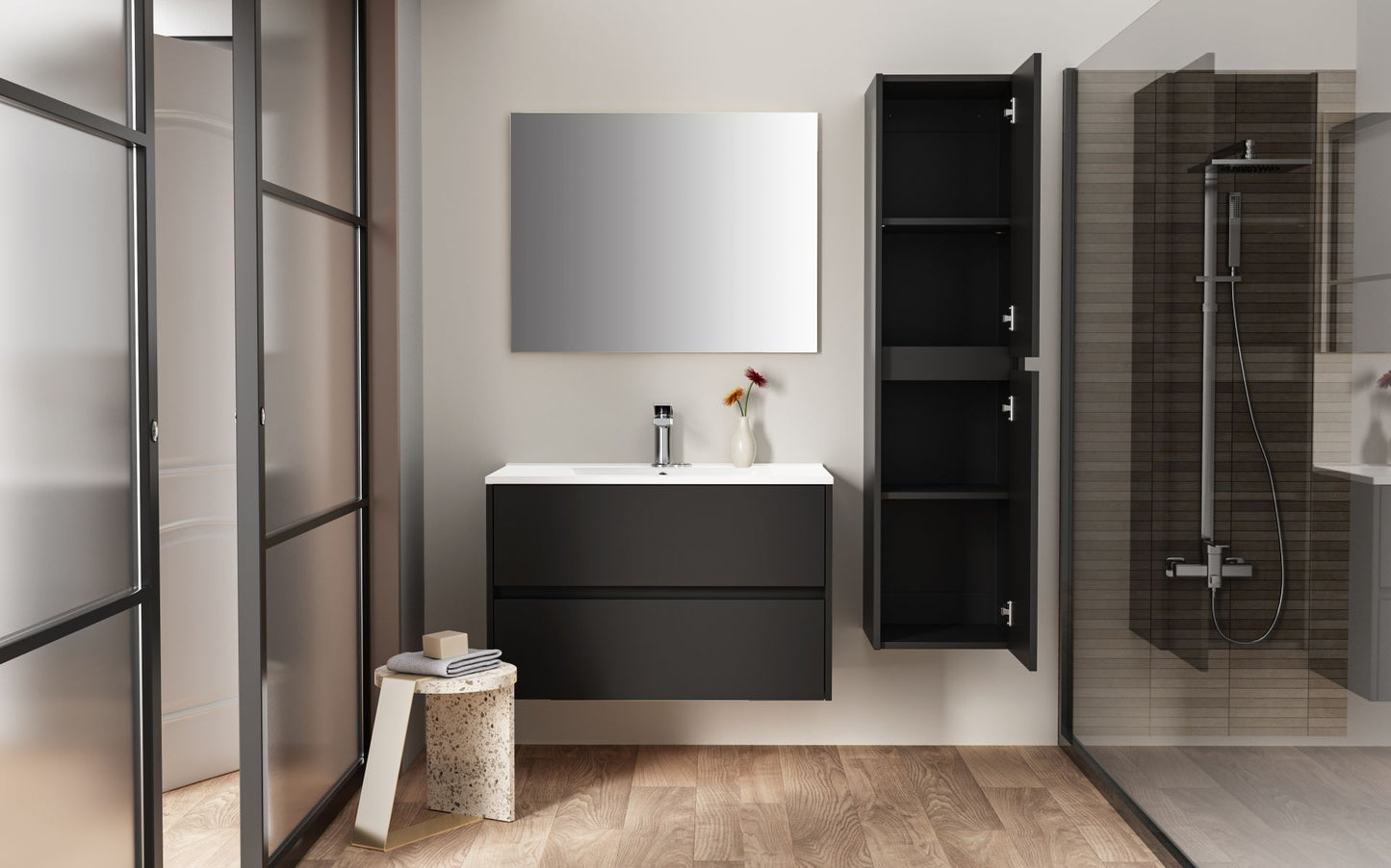 OASE AL Hochschrank - 2 Türen - Grifflos - Soft-Close - Reversibel - 35 × 135 × 35 cm