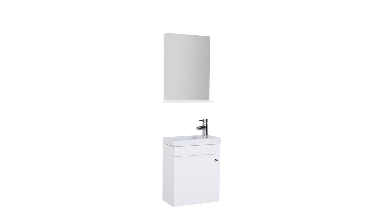 Oase Mini Waschtisch im Komplett Set mit Unterschrank mit Spiegel mit Tablet und Waschbecken weiß, braun & schwarz