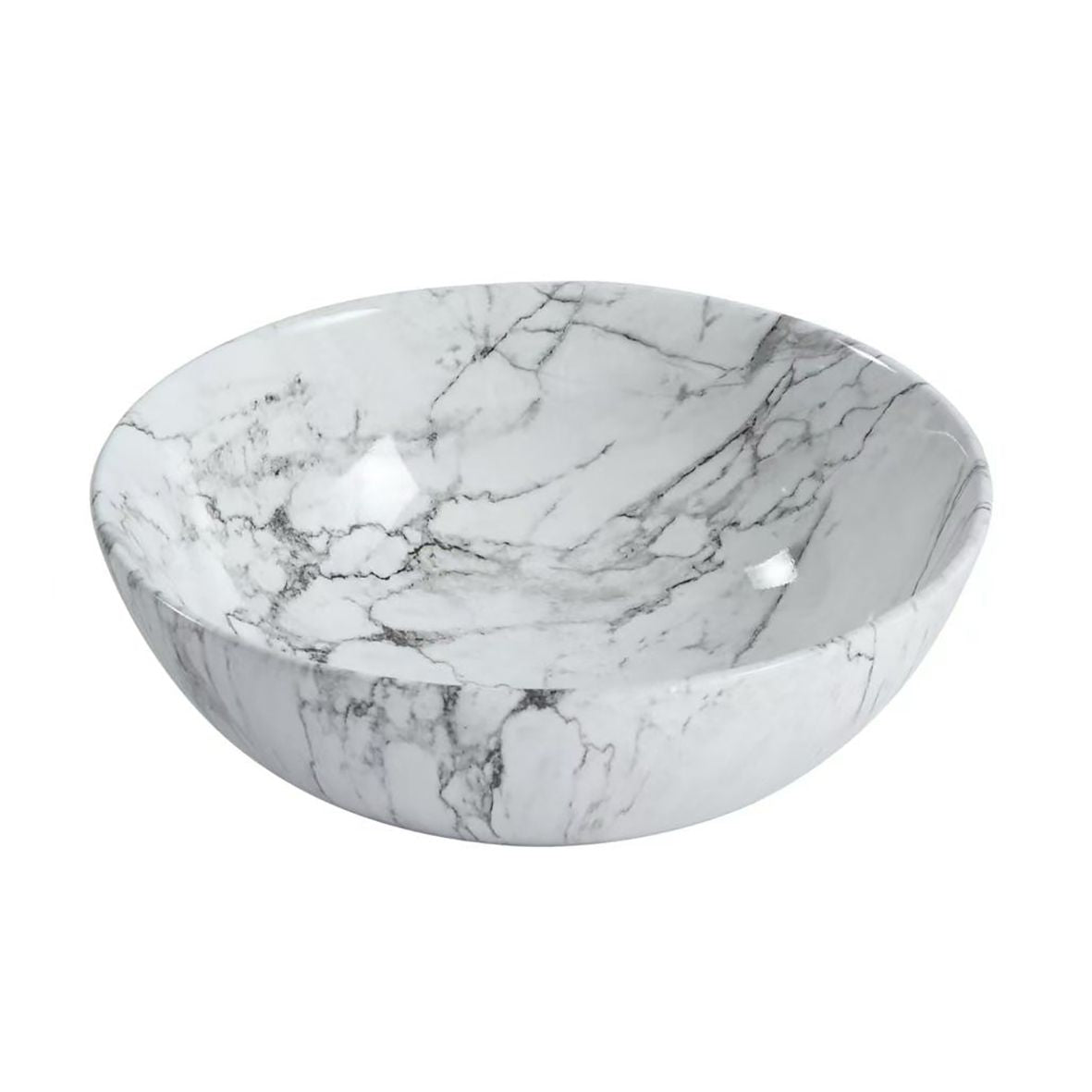 Oase AL Tivra Aufsatzwaschbecken – Keramik – Ohne Überlauf – Ohne Hahnloch – Mit Click-Waste – 38×13×38 cm – Weiß Marmor