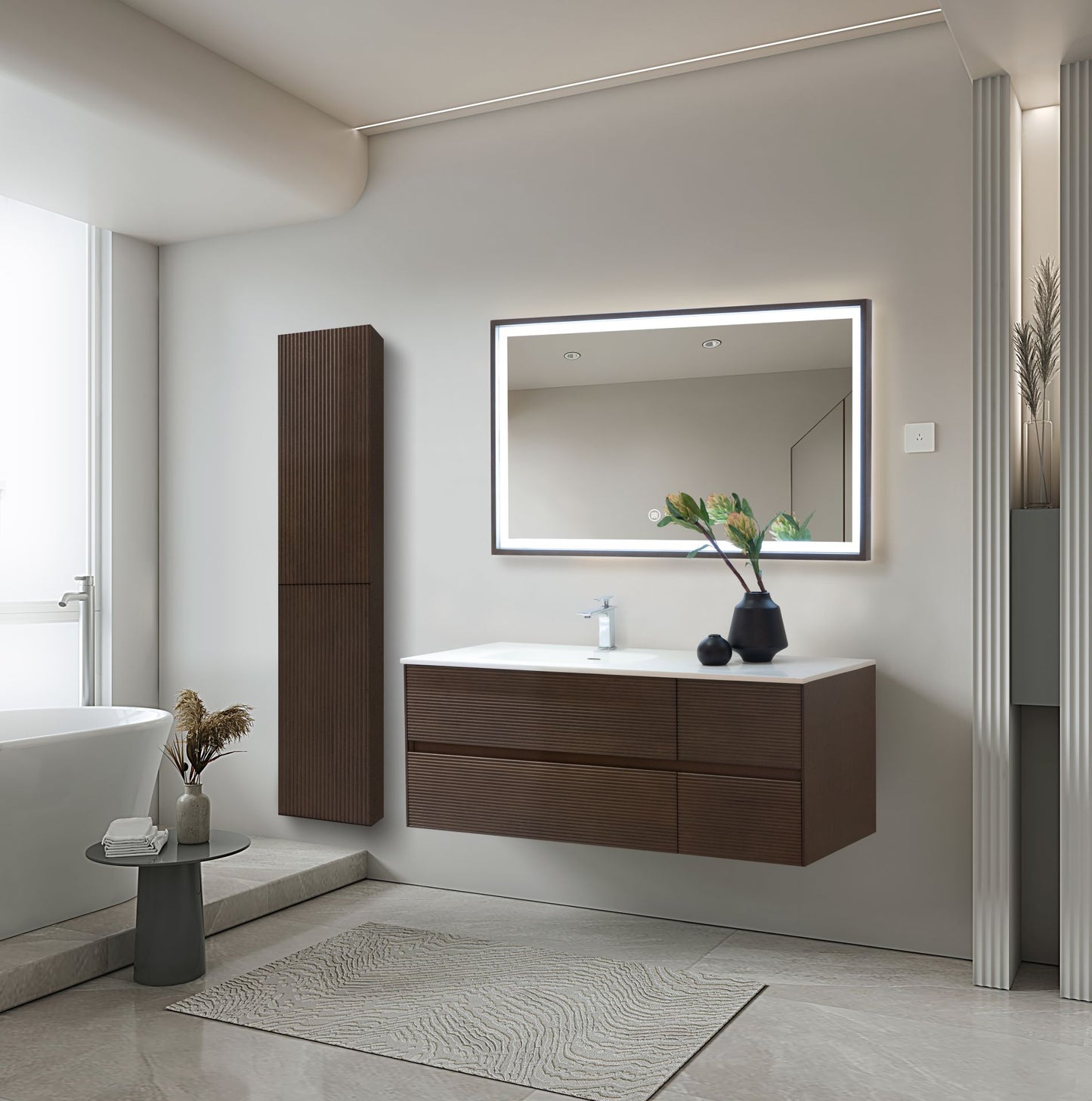 Wonda Square Slim Waschtisch mit linker Beckenkonfiguration – Mattweiß, 120x52,5 cm