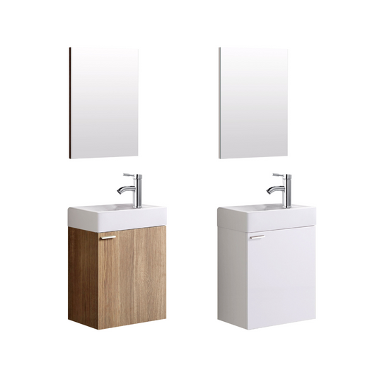 Oase mini washbasin in a complete set with base cabinet, mirror and sink