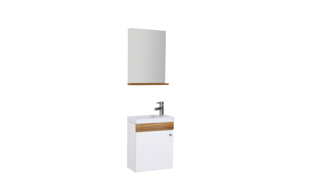 Oase Mini Waschtisch im Komplett Set mit Unterschrank mit Spiegel mit Tablet und Waschbecken weiß, braun & schwarz