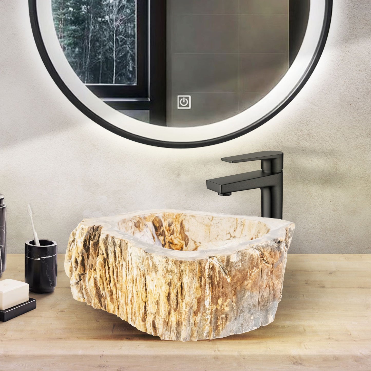 Waschbecken Fossil Holz
