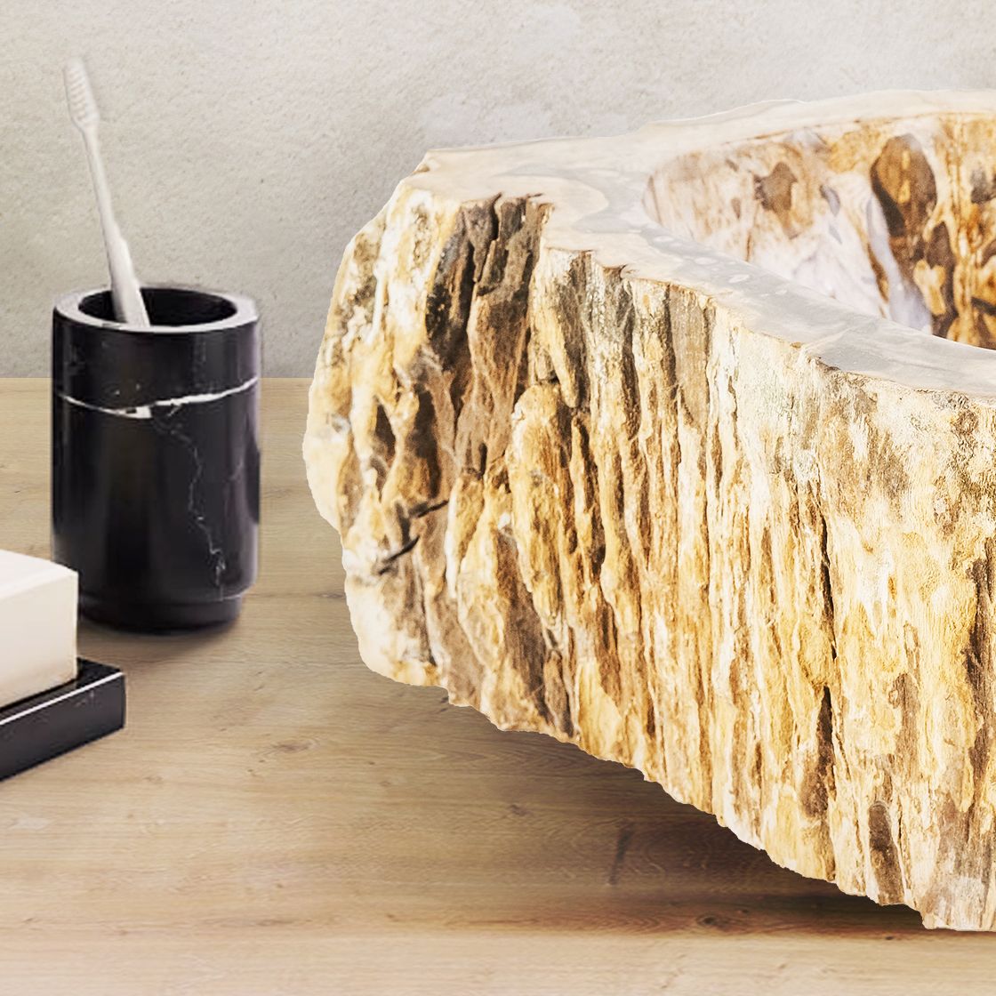 Waschbecken Fossil Holz