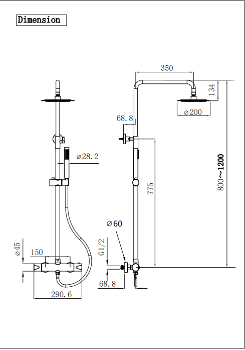 Oase shower system copper round with rain shower, hand shower, shower rod and thermostat