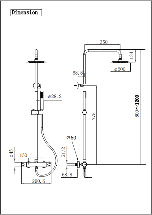Oase Duschsystem Gold mit Regendusche, Handbrause, Duschstange und Thermostat