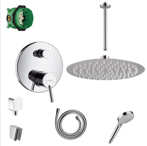 Hansgrohe concealed shower set Talis S with ceiling or wall connection and 2-in-1 hand shower holder including connection elbow