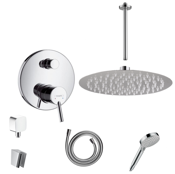 Hansgrohe concealed shower set Talis S with ceiling or wall connection and 2-in-1 hand shower holder including connection elbow