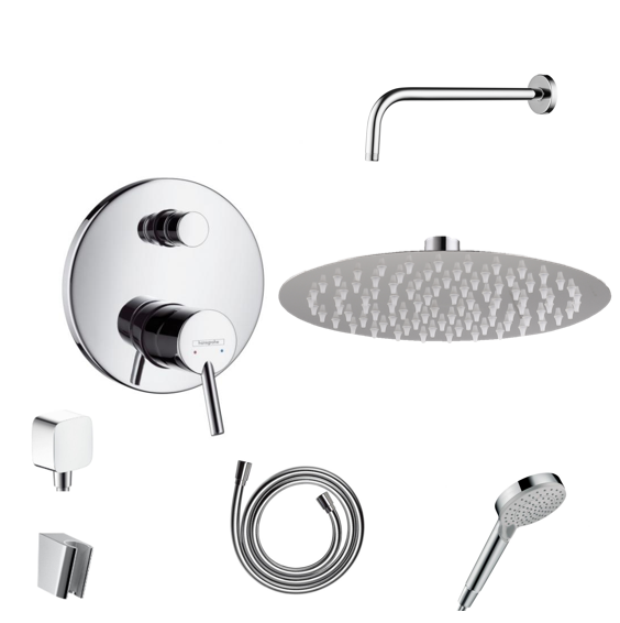 Hansgrohe concealed shower set Talis S with ceiling or wall connection and 2-in-1 hand shower holder including connection elbow