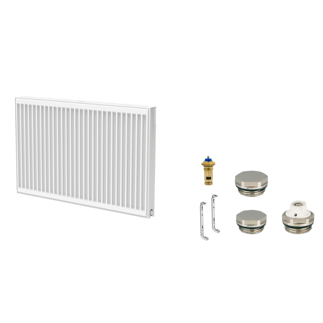 Radiateur universel plan T22, radiateur à vanne compacte, hauteur = 700 mm, avec vanne d'insertion, prise photo et support mural, raccordement central