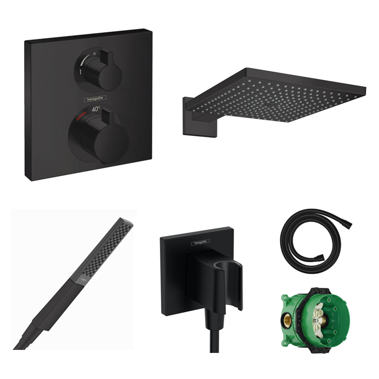 Hansgrohe Unterputz Dusch-Set Ecostat Square schwarz matt mit Wand- oder Deckenanschluss
