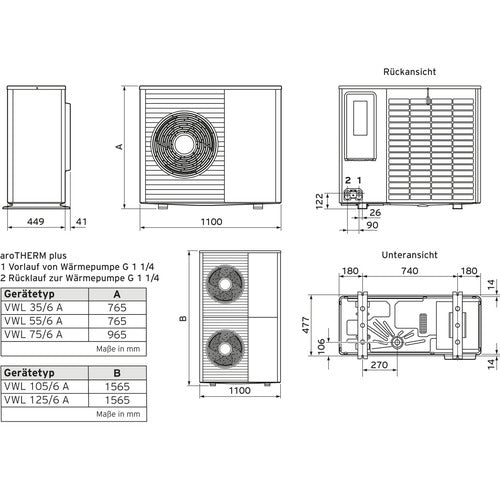 Pompe à chaleur Vaillant paquet VA 4,37 aroTHERM plus VWL 75/6 A avec uniTOWER plus VIH QW 190