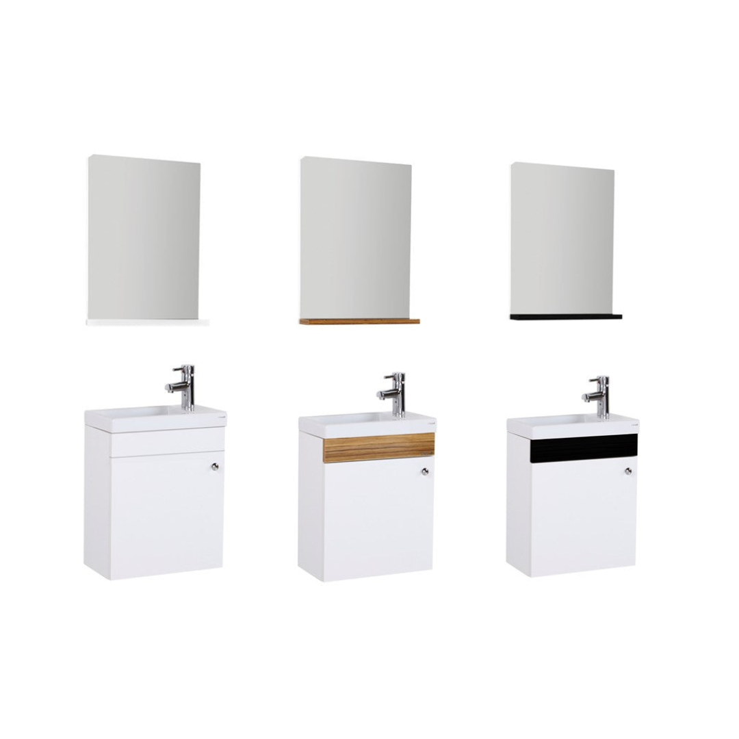 Oase Mini Waschtisch im Komplett Set mit Unterschrank mit Spiegel mit Tablet und Waschbecken weiß, braun & schwarz