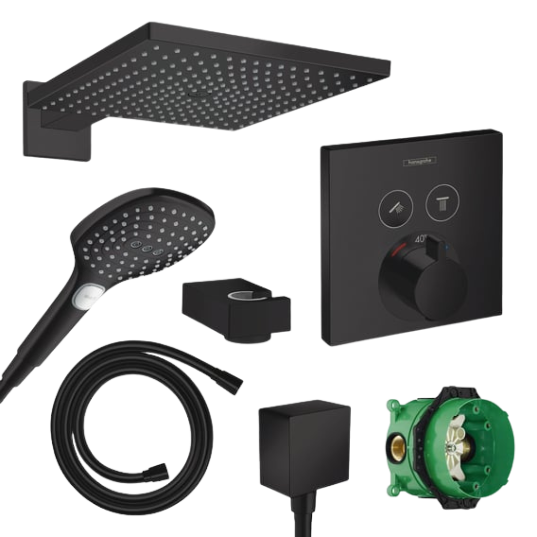 Hansgrohe Unterputz Dusch-Set Raindance Schwarz Matt mit Decken- oder Wandanschluss