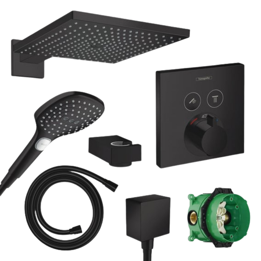 Hansgrohe Unterputz Dusch-Set Raindance Schwarz Matt mit Decken- oder Wandanschluss