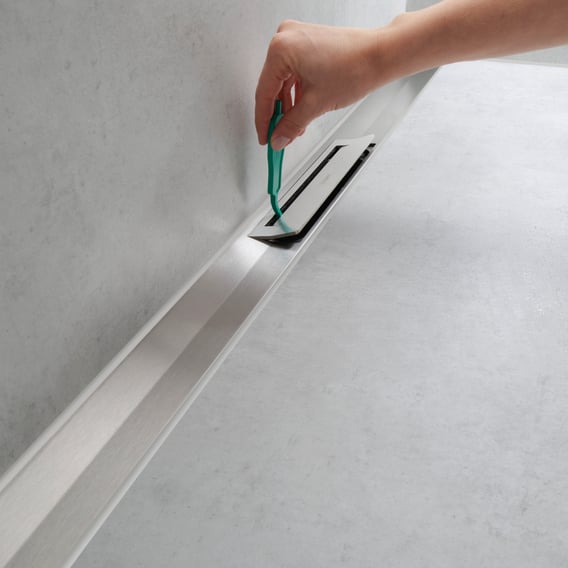 hansgrohe RainDrain Flex Abdeckung für Duschrinne kürzbar, mit Wandanbindung, weiß matt