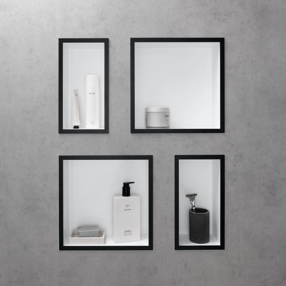 hansgrohe XtraStoris Individual Wandnische mit Designrahmen Korpus weiß matt/Front schwarz matt