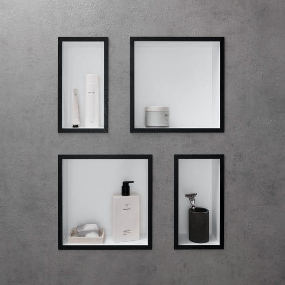 hansgrohe XtraStoris Individual Wandnische mit Designrahmen Korpus weiß matt/Front schwarz matt