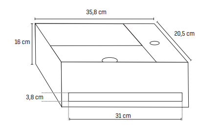 Oase Design washbasin guest toilet 35.8 x 20.5cm modern square towel holder sink
