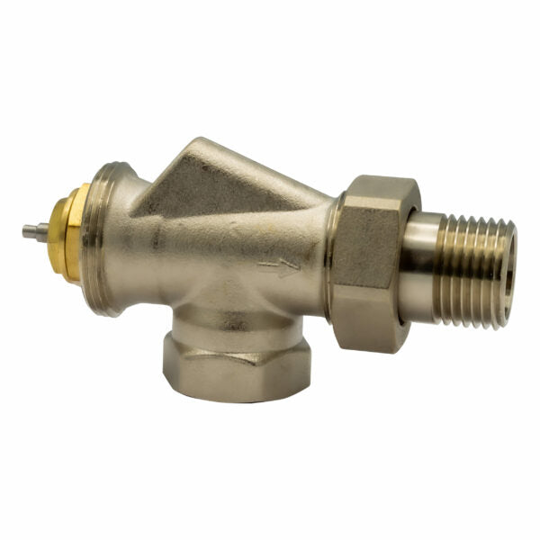 Connection valve for radiators, thermostatic valve, corner and straight-through shape, flow / corner and straight-through shape, return / axial corner shape, flow