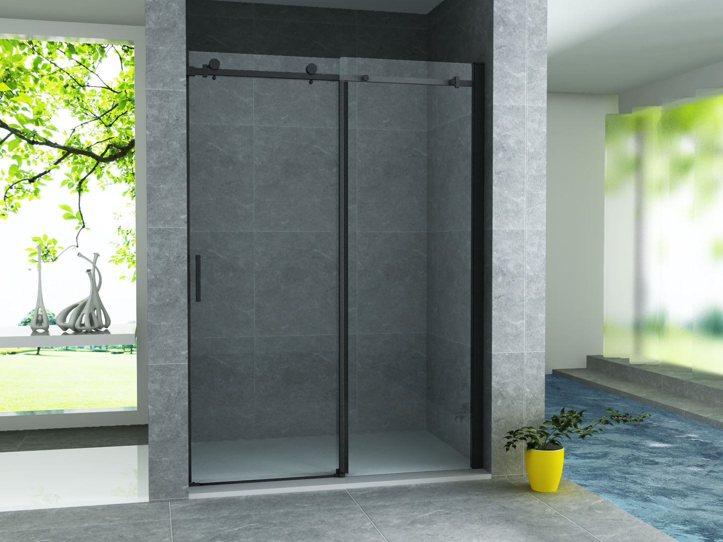 Shower niche with sliding door matt black nano glass
