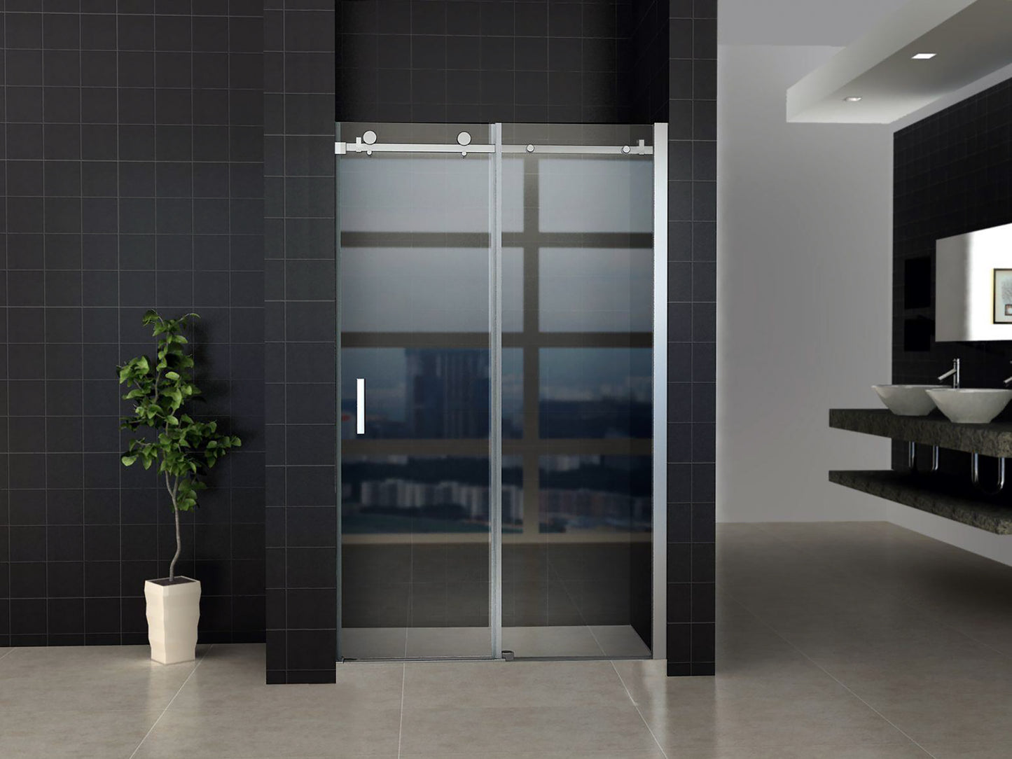 Shower niche with sliding door chrome nano glass