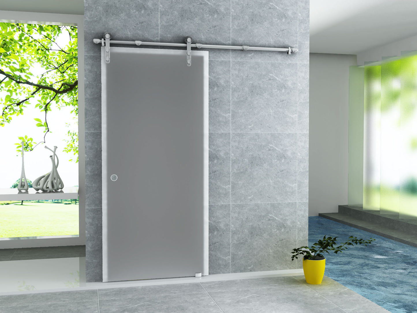 Shower niche with hanging sliding door chrome nano glass