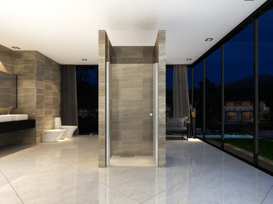 Shower cubicle with niche door chrome nano glass