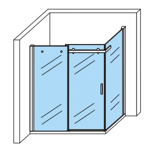 Corner shower cubicle with a fixed and a sliding door chrome nano glass