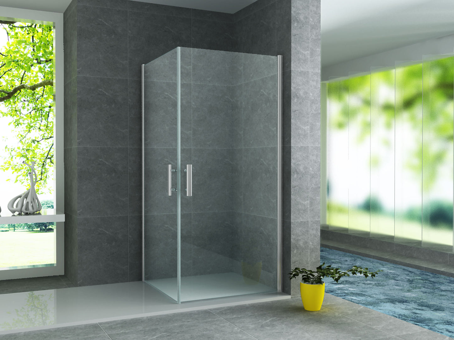 Eckduschkabine mit zwei Pendeltüren Chrom Nano Glas