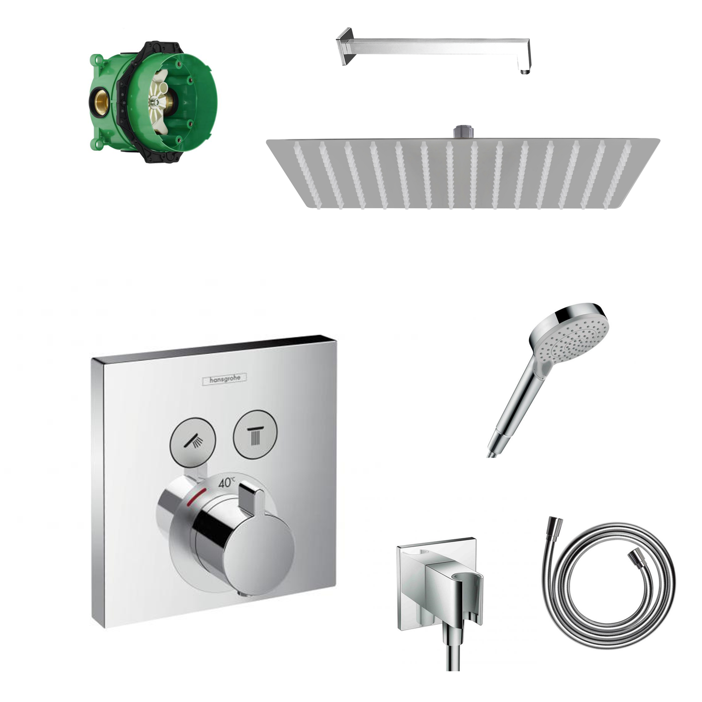 Hansgrohe concealed shower set ShowerSelect with ceiling or wall connection and 2-in-1 hand shower holder including connection elbow