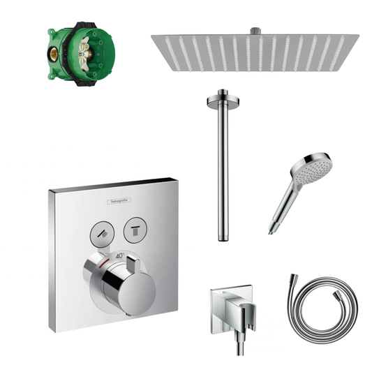 Hansgrohe concealed shower set ShowerSelect with ceiling or wall connection and 2-in-1 hand shower holder including connection elbow